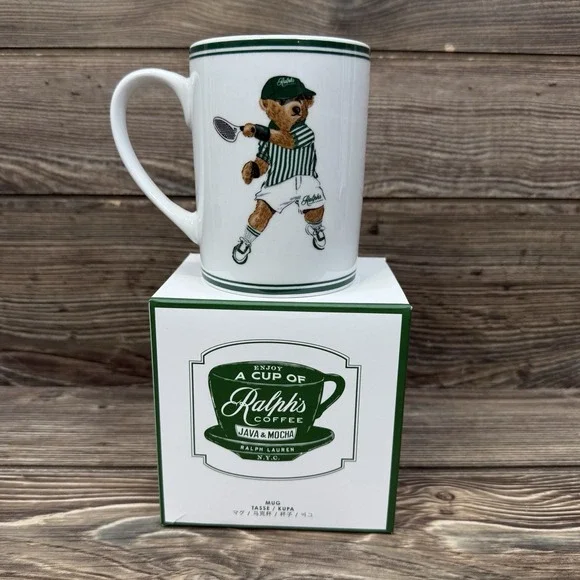 Ralph Lauren Polo Tennis Bear Ralph's Coffee Mug In Box Porcelain White NEW - Picture 2 of 6